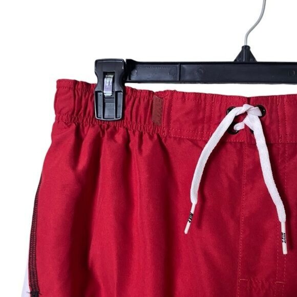 Nike Grey Tag Mens Swim Trunks Size Large Red Black‎ White Drawstring - Picture 4 of 8
